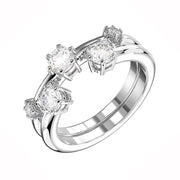 Swarovski Constella Rhodium Plated White Crystal Two Piece Ring Set Size 52