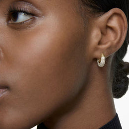 Swarovski Dextera Gold Tone Plated White Crystal Pave Hoop Earrings