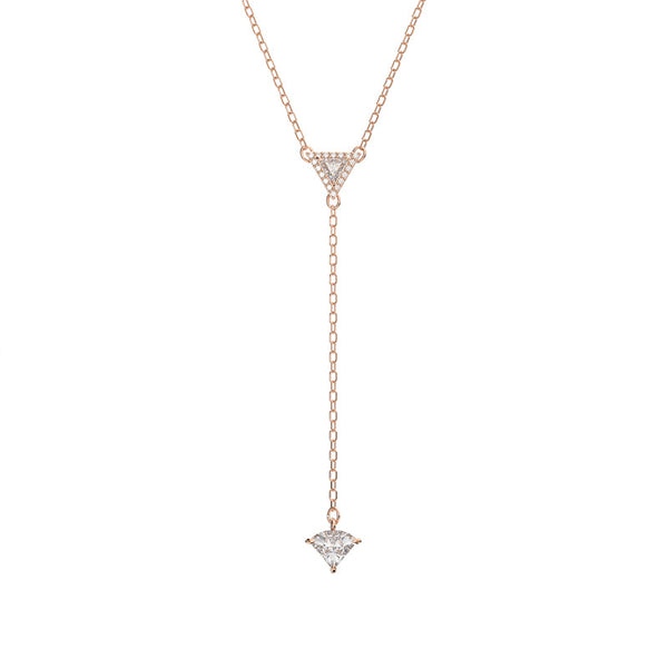 Swarovski Ortyx Rose Gold Tone Plated White Crystal Triangle Cut Y Necklace
