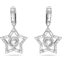 Swarovski Stella Rhodium Plated White Crystal Star Hoop Earrings, 5617767
