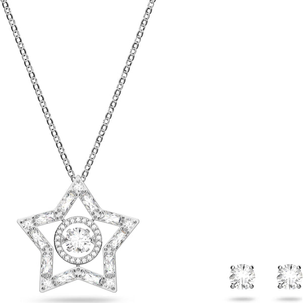Swarovski Stella Rhodium Plated White Crystal Star Necklace Earring Set, 5622729