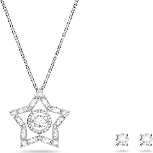 Swarovski Stella Rhodium Plated White Crystal Star Necklace Earring Set, 5622729