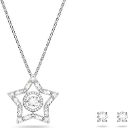Swarovski Stella Rhodium Plated White Crystal Star Necklace Earring Set, 5622729