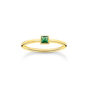 Thomas Sabo Charm Club Gold Plated Sterling Silver Green Stone Ring, TR2395-472-6.