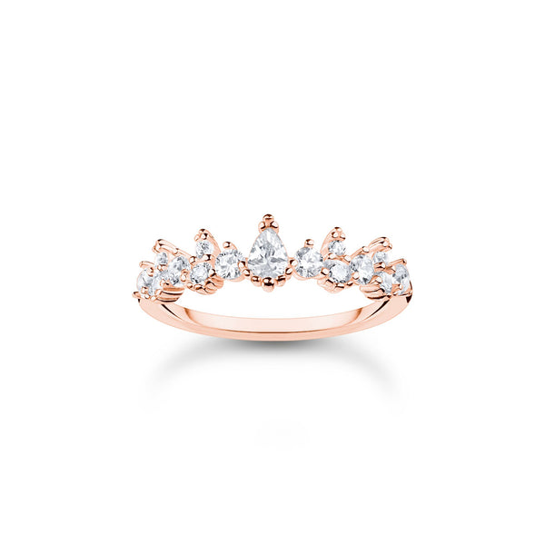 Thomas Sabo Charm Club Rose Gold Plated Sterling Silver Ice Crystals Ring, TR2415-416-14