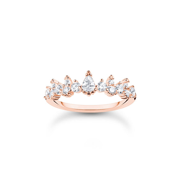 Thomas Sabo Charm Club Rose Gold Plated Sterling Silver Ice Crystals Ring, TR2415-416-14