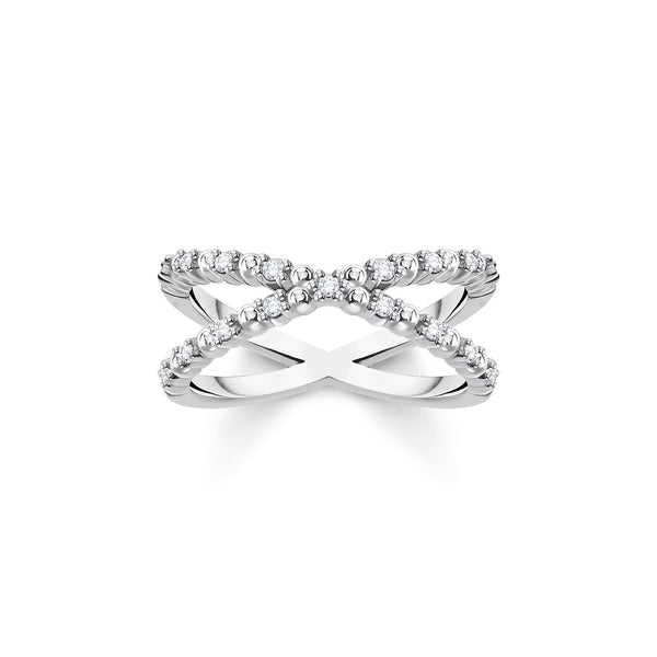 Thomas Sabo Charm Club Sterling Silver White CZ X Shape Ring, TR2318-051-14-48.