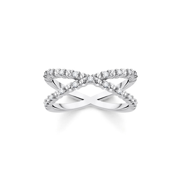 Thomas Sabo Charm Club Sterling Silver White CZ X Shape Ring, TR2318-051-14-48.