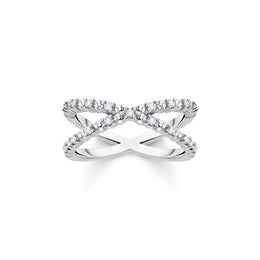 Thomas Sabo Charm Club Sterling Silver White CZ X Shape Ring, TR2318-051-14-48.