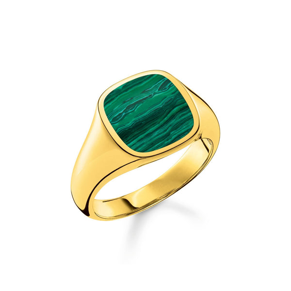Thomas Sabo Gold Plated Sterling Silver Classic Green Ring, TR2332-140-6.