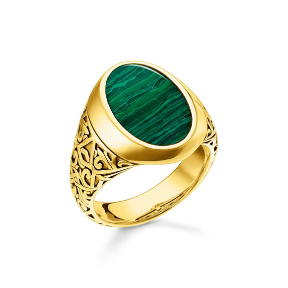 Thomas Sabo Gold Plated Sterling Silver Green Ring