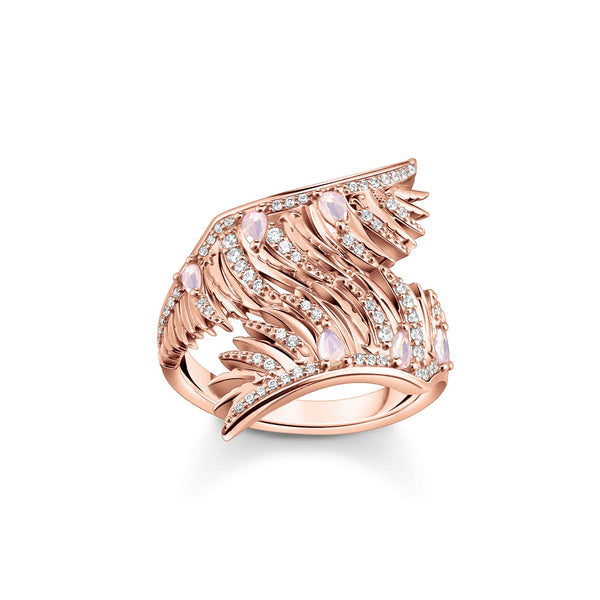 Thomas Sabo Rose Gold Plated Sterling Silver Phoenix Wing Pink Stones Ring, TR2409-323-9
