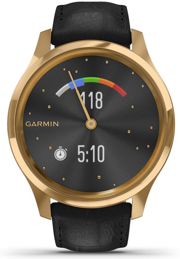Garmin Watch Vivomove Luxe Gold PVD Black Embossed Leather