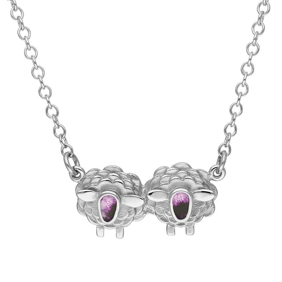 9ct White Gold Blue John Two Sheep Necklace, N1142.
