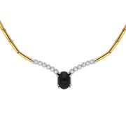 18ct Yellow White Gold Whitby Jet and Diamond Oval Centre Necklace N352B