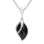 00045625 C W Sellors Sterling Silver Whitby Jet Leaf Shape Open Top Necklace P2180