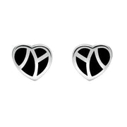00080071 C W Sellors Sterling Silver Whitby Jet Inlaid Heart Stud Earrings. E433
