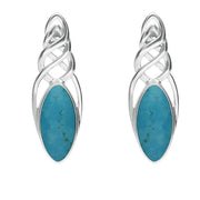 Sterling Silver Turquoise Celtic Long Marquise Stud Earrings, E994.