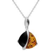 00109552 Silver Whitby Jet and Amber Double Stone Pear Shaped Necklace, P2354