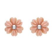 Sterling Silver Pink Conch Tuberose Dahlia Stud Earrings E2155