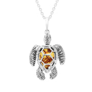 00166555 C W Sellors Sterling Silver Amber Small Tortoise Necklace, P3337.