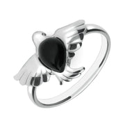 00167693 C W Sellors Sterling Silver Whitby Jet Pear Stone Bird Ring,  R1173