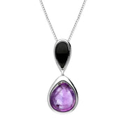 Sterling Silver Whitby Jet Amethyst Double Pear Drop Necklace P2918