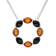 Sterling Silver Whitby Jet Amber Eight Stone Marquise Circle Necklace N1054