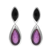 Sterling Silver Whitby Jet Amethyst Two Stone Marquise Pear Drop Earrings E2430