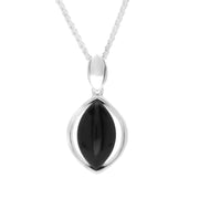 00178880 Sterling Silver Whitby Jet Marquise Centre Open Necklace, P3512.