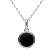 00178883 Sterling Silver Whitby Jet Round Stone Brushed Edge Necklace P3514.