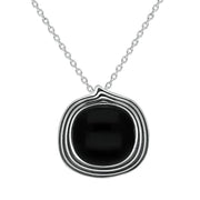 00178888 Sterling Silver Whitby Jet Cushion Stone Patern Edge Necklace P3517.