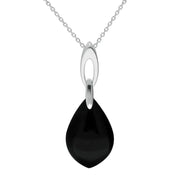 00178889 Sterling Silver Whitby Jet Pear Stone Open Bale Necklace P3518.