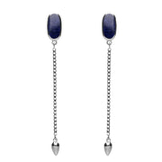 Sterling Silver Sodalite Lineaire Long Drop Stud Earrings. E2240.