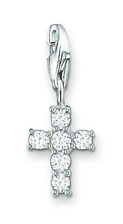 Thomas Sabo Charm Club Sterling Silver Cubic Zirconia Cross Charm, 0054-051-14.