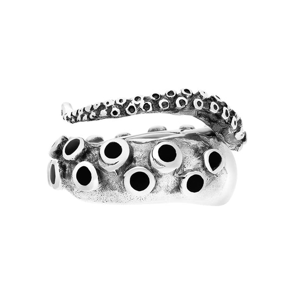 18ct White Gold Whitby Jet Tentacle Ring