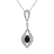 18ct White Gold Diamond 0.19ct Whitby Jet Open Curved Marquise Pendant Necklace, P2201.
