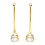 18ct Yellow Gold Opal 0.06ct Diamond Long Drop Earrings, E641.