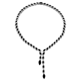 18ct White Gold 6.54ct Diamond and Whitby Jet Marquise Necklace N788