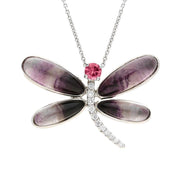 18ct White Gold Blue John Diamond and Rubellite Dragonfly Necklace, P1332.