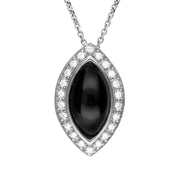 18ct White Gold Whitby Jet 0.14ct Diamond Marquise Necklace P1796C