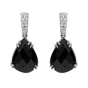 18ct White Gold Whitby Jet 0.19ct Diamond Faceted Pear Drop Earrings JD4_4