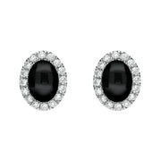 18ct White Gold Whitby Jet 0.20ct Diamond Oval Open Hearts Stud Earrings E2387