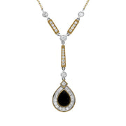 18ct White and Yellow Gold Whitby Jet 0.73ct Diamond Pear Drop Necklace N781