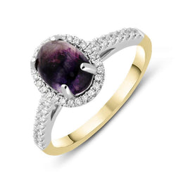 18ct Yellow Gold Blue John Diamond Halo Pave Shoulder Ring R1107