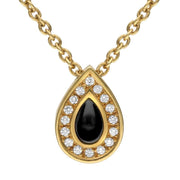 18ct Yellow Gold Diamond Whitby Jet Pear Shape Necklace, P2207C. 