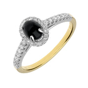 18ct Yellow Gold Whitby Jet Diamond Oval Ring. R1110.
