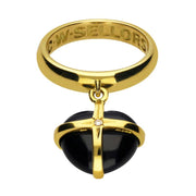 18ct Yellow Gold Whitby Jet and Diamond Cross Heart Drop Ring R880.