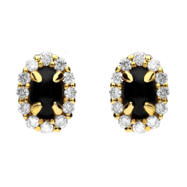 18ct Yellow Gold Whitby Jet 0.23ct Diamond Oval Earrings E1330