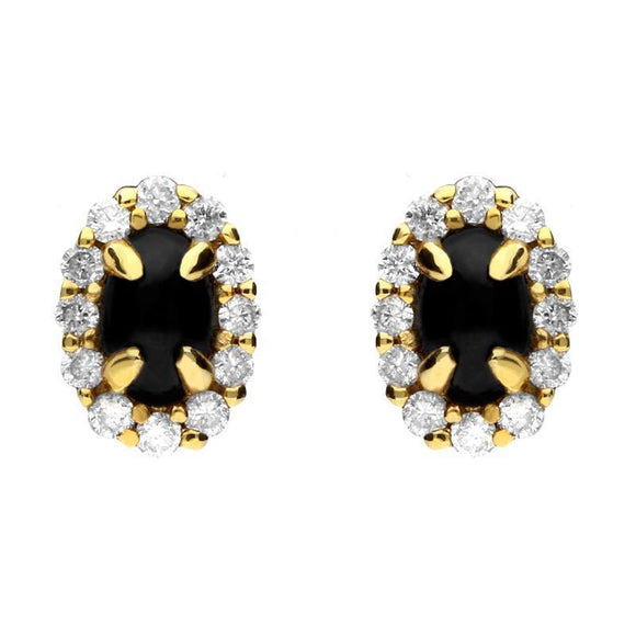 18ct Yellow Gold Whitby Jet 0.23ct Diamond Oval Earrings E1330